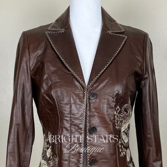 Rare Embroidered Leather Blazer Jacket ASO Lorelai Gilmore Phoebe Buffay Friends - Picture 9 of 11